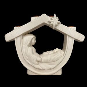 Vintage Ivory Bisque Nativity Candleholder Taper Candle Size Creche Christmas